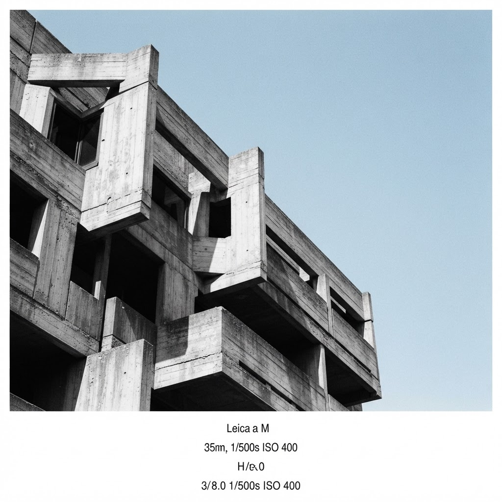 Abstract detail of a brutalist concrete building with hard shadows
